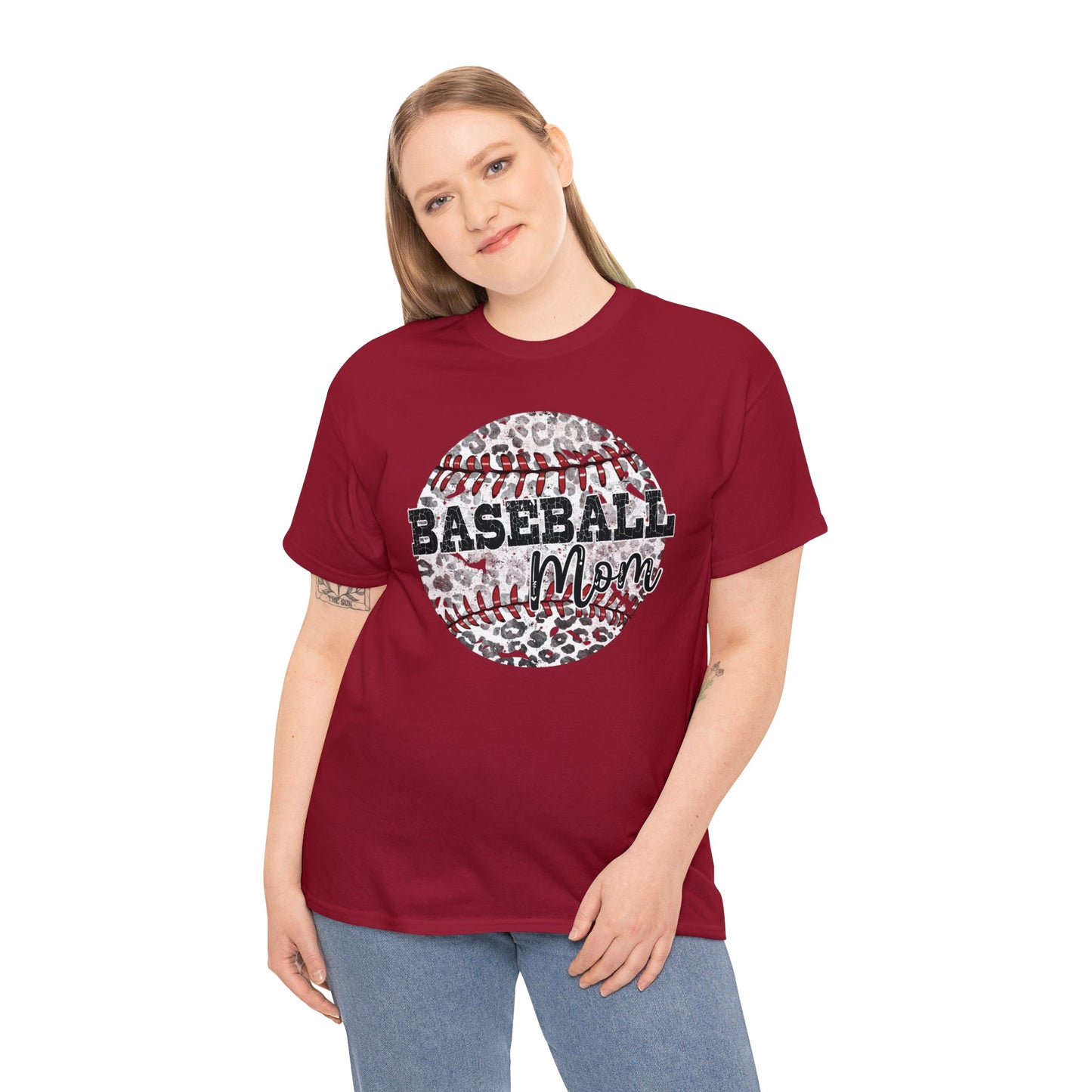 Baseball Mom - Leopard Baseball - Unisex Heavy Cotton Tee