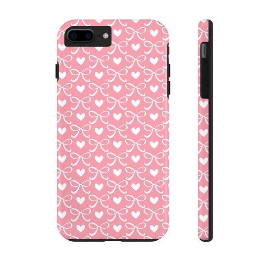 Light Pink Hearts and Bow - Coquette  -  Tough Phone Cases