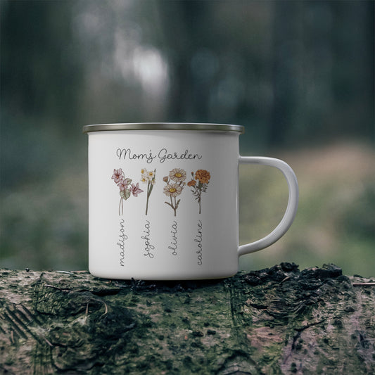 Personalized Mom's Garden  - Enamel Camping Mug