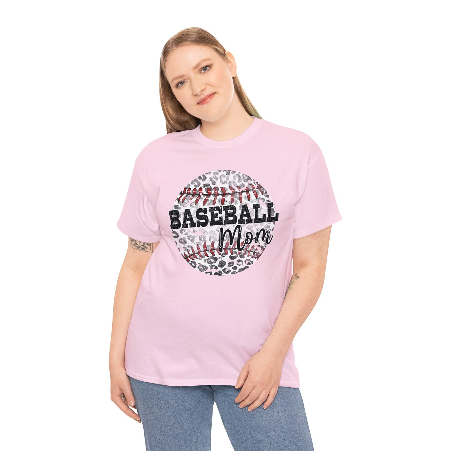 Baseball Mom - Leopard Baseball - Unisex Heavy Cotton Tee