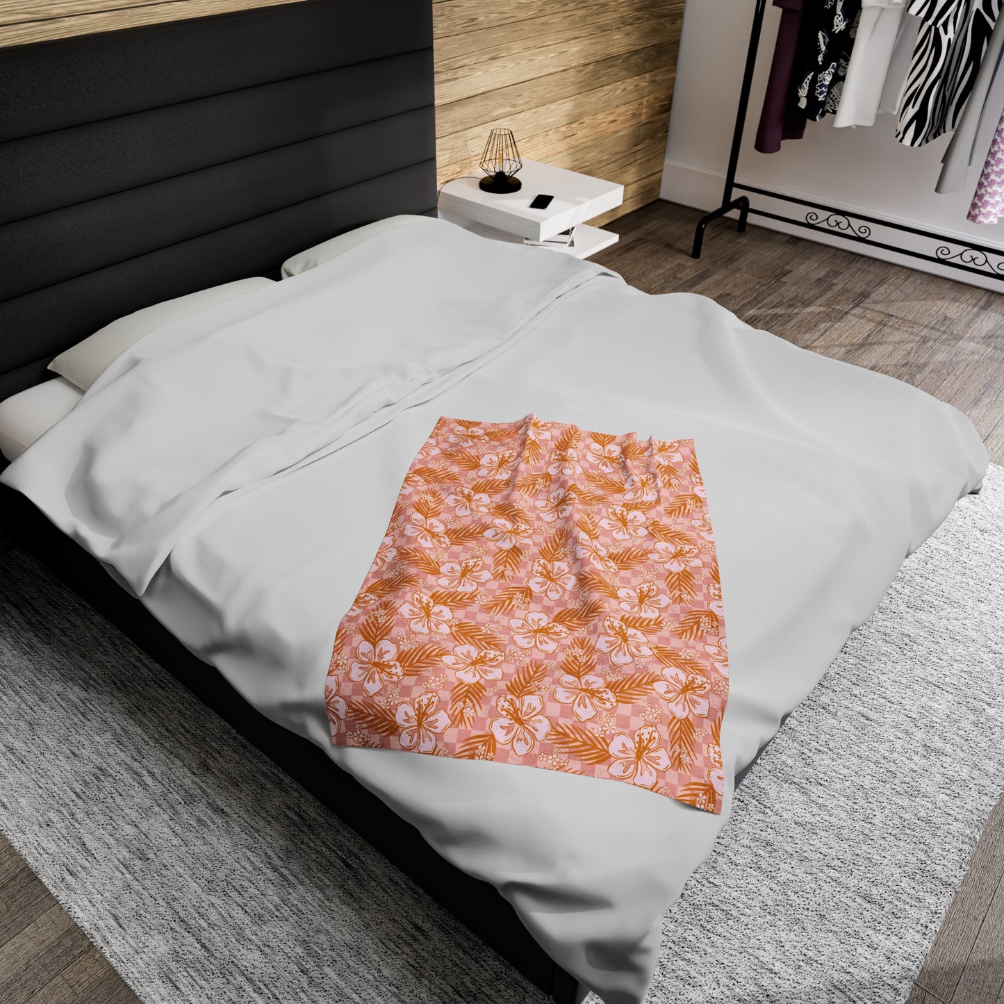 Hibiscus Checkered - Plush Blanket