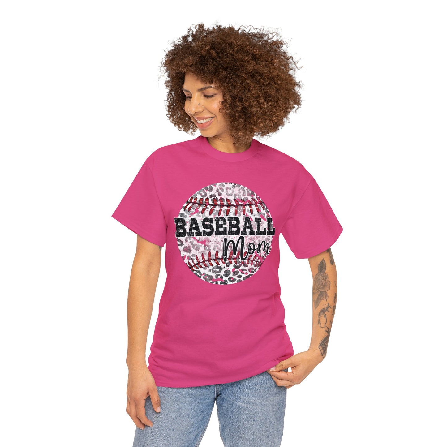 Baseball Mom - Leopard Baseball - Unisex Heavy Cotton Tee