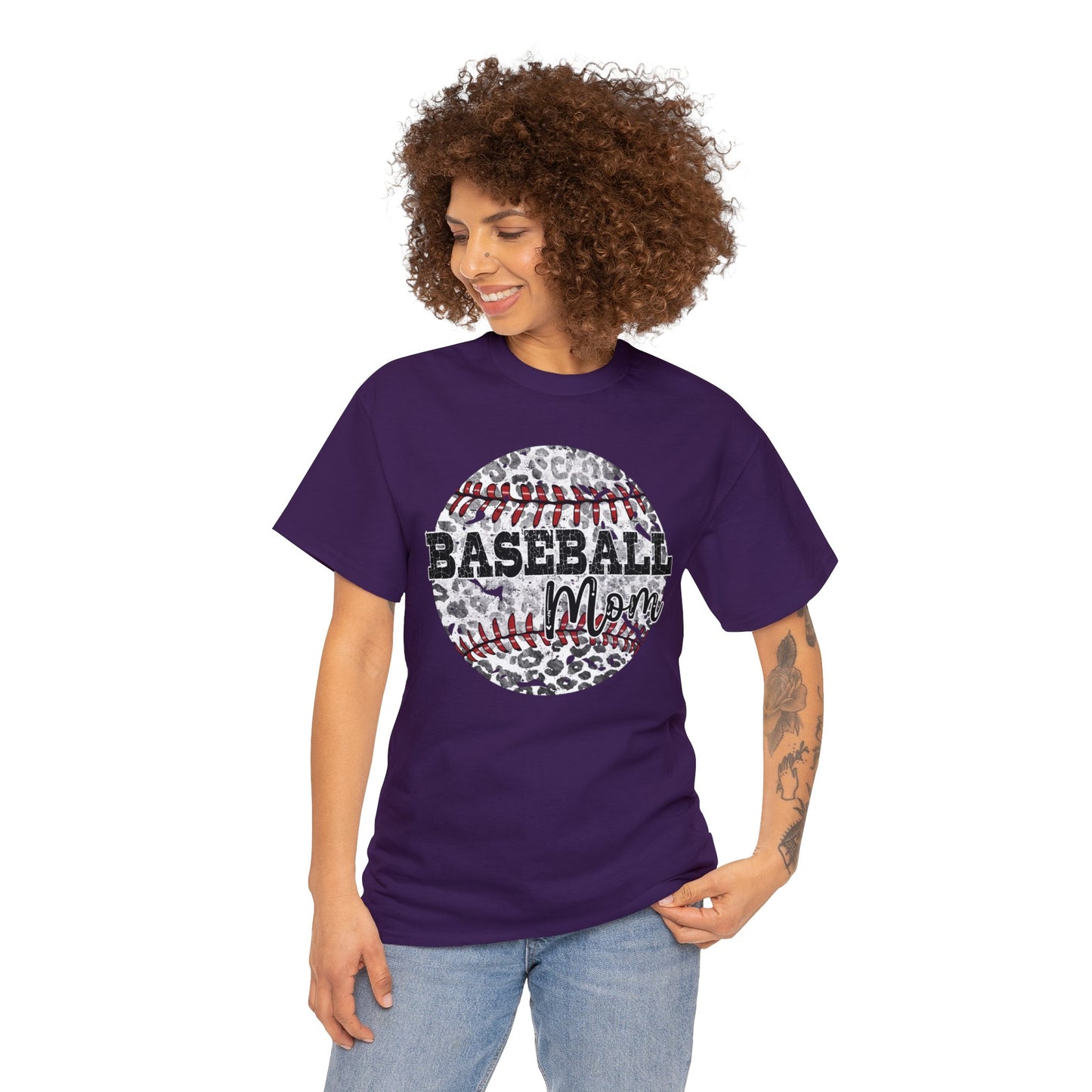 Baseball Mom - Leopard Baseball - Unisex Heavy Cotton Tee