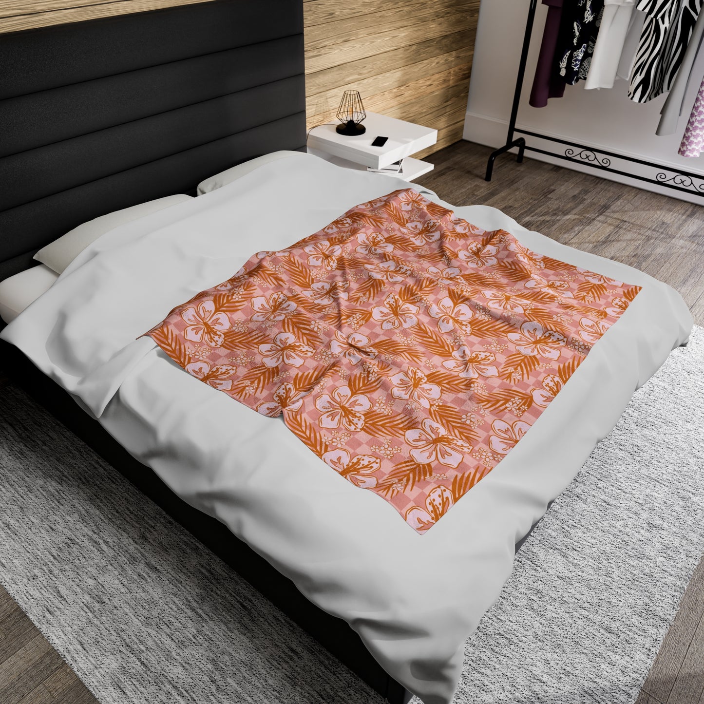 Hibiscus Checkered - Plush Blanket