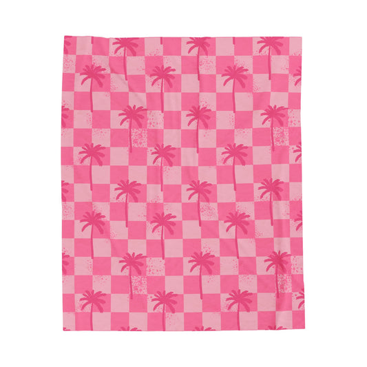 Pink Checkered Palms  - Plush Blanket