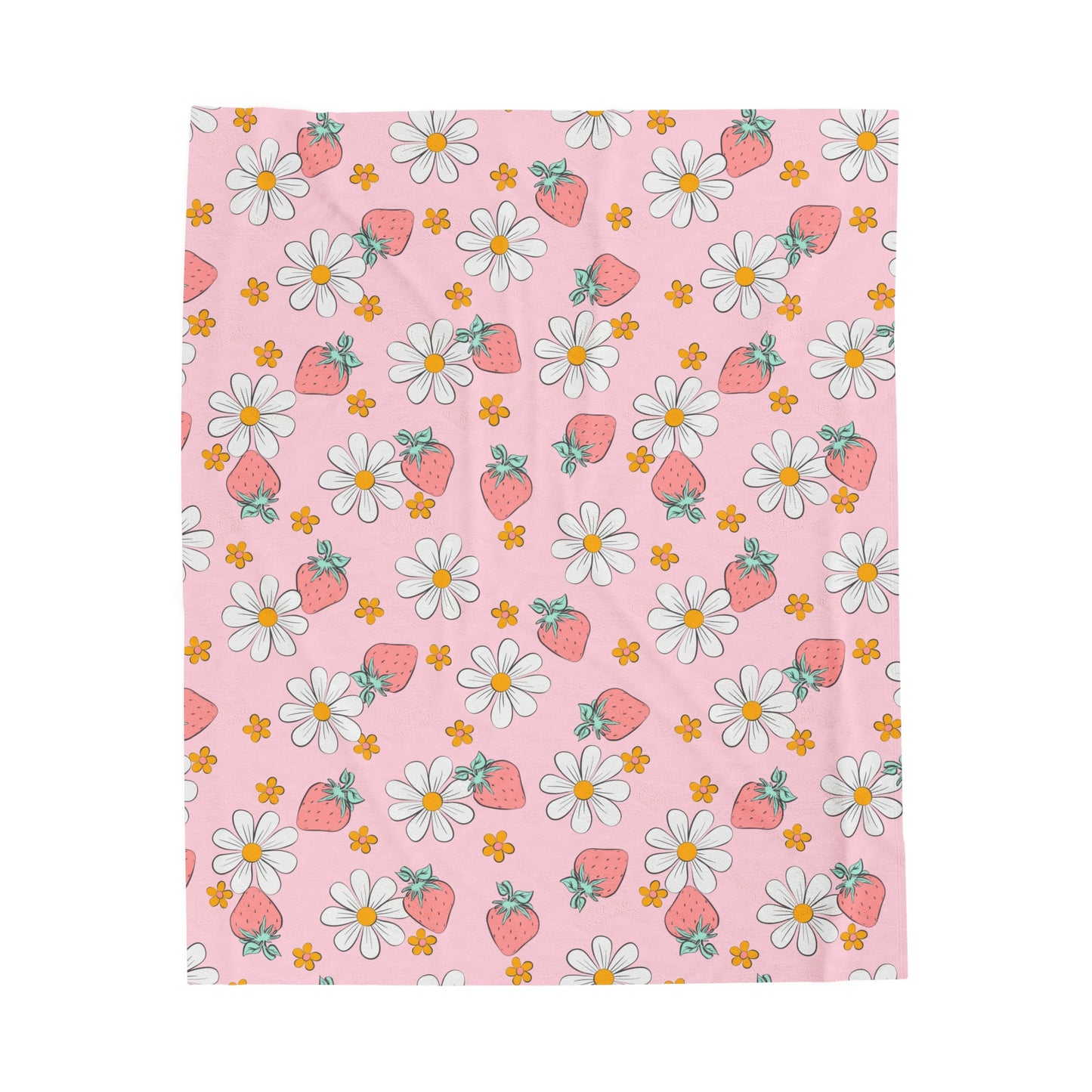 Strawberries and Daisies - Plush Blanket