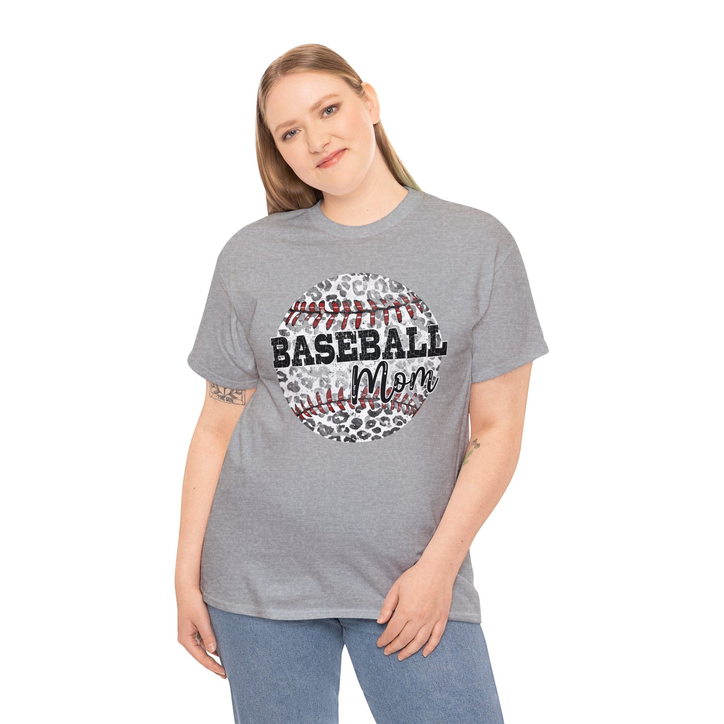Baseball Mom - Leopard Baseball - Unisex Heavy Cotton Tee