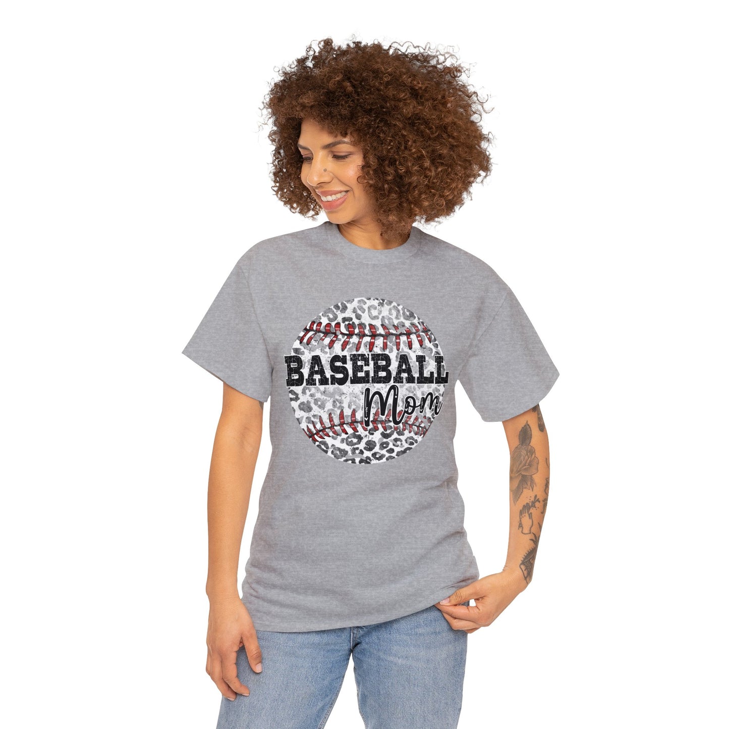 Baseball Mom - Leopard Baseball - Unisex Heavy Cotton Tee