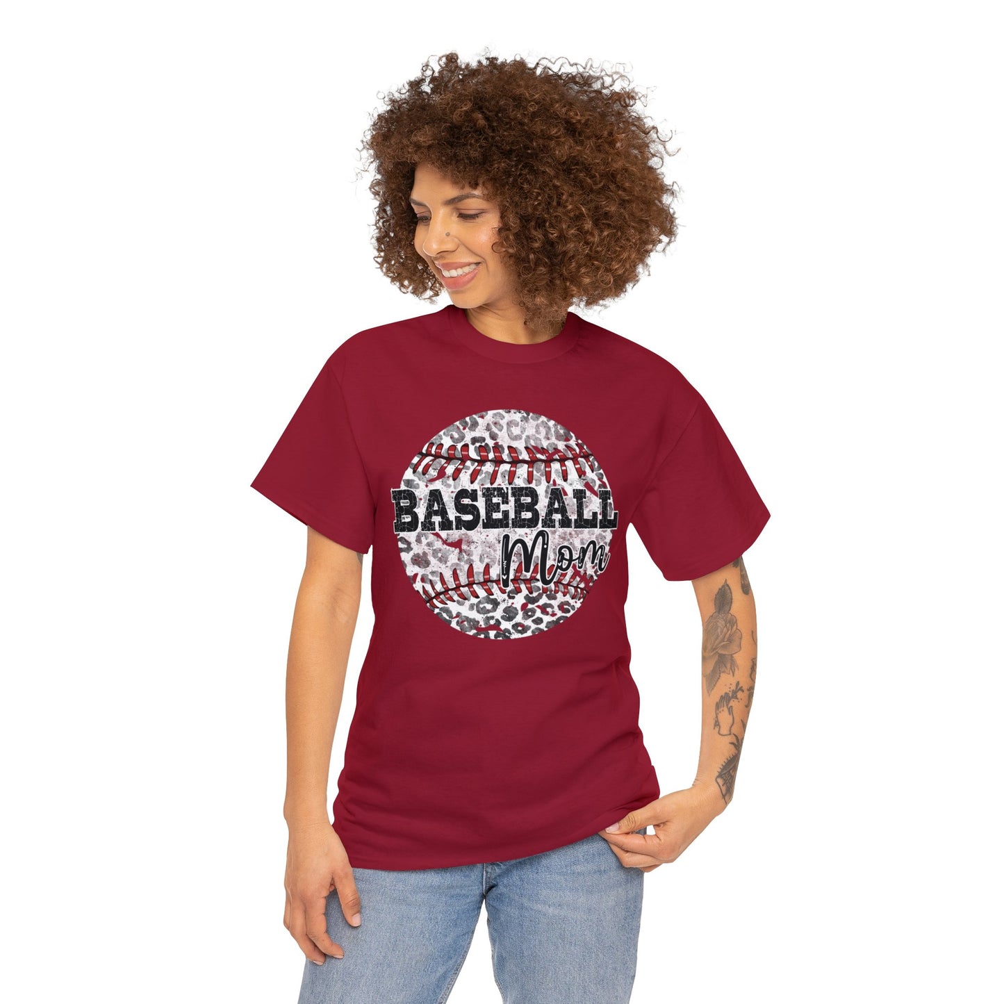 Baseball Mom - Leopard Baseball - Unisex Heavy Cotton Tee