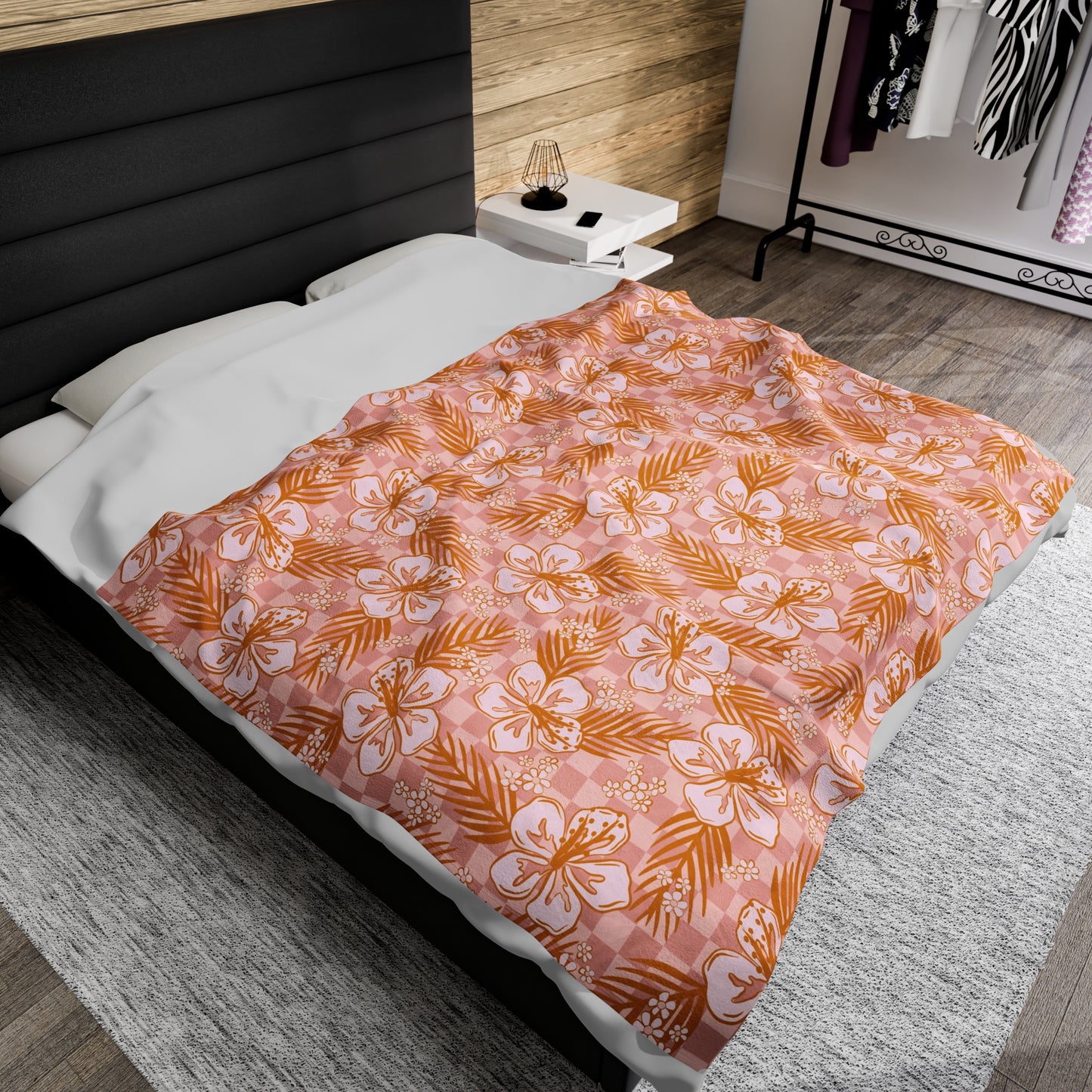 Hibiscus Checkered - Plush Blanket