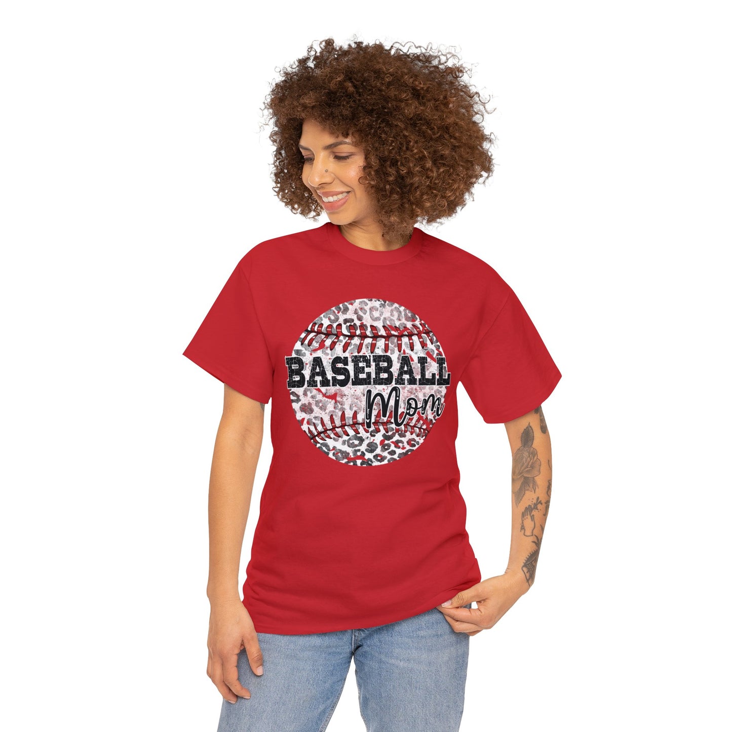 Baseball Mom - Leopard Baseball - Unisex Heavy Cotton Tee