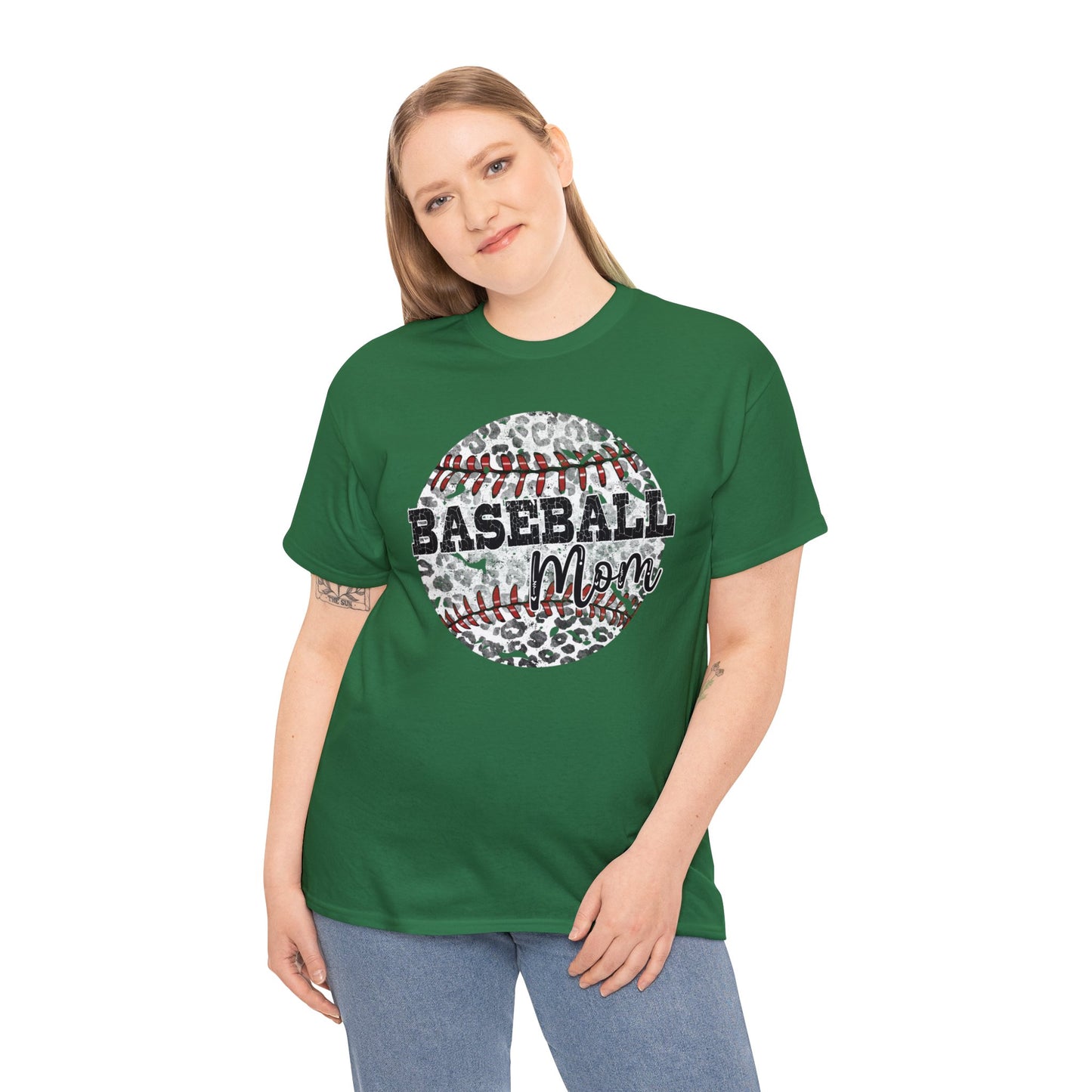 Baseball Mom - Leopard Baseball - Unisex Heavy Cotton Tee