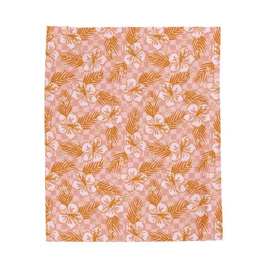 Hibiscus Checkered - Velveteen Plush Blanket