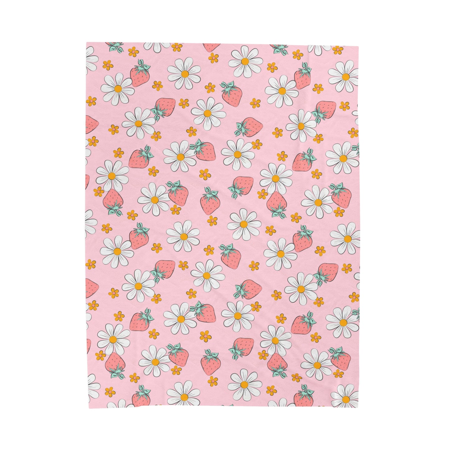 Strawberries and Daisies - Plush Blanket