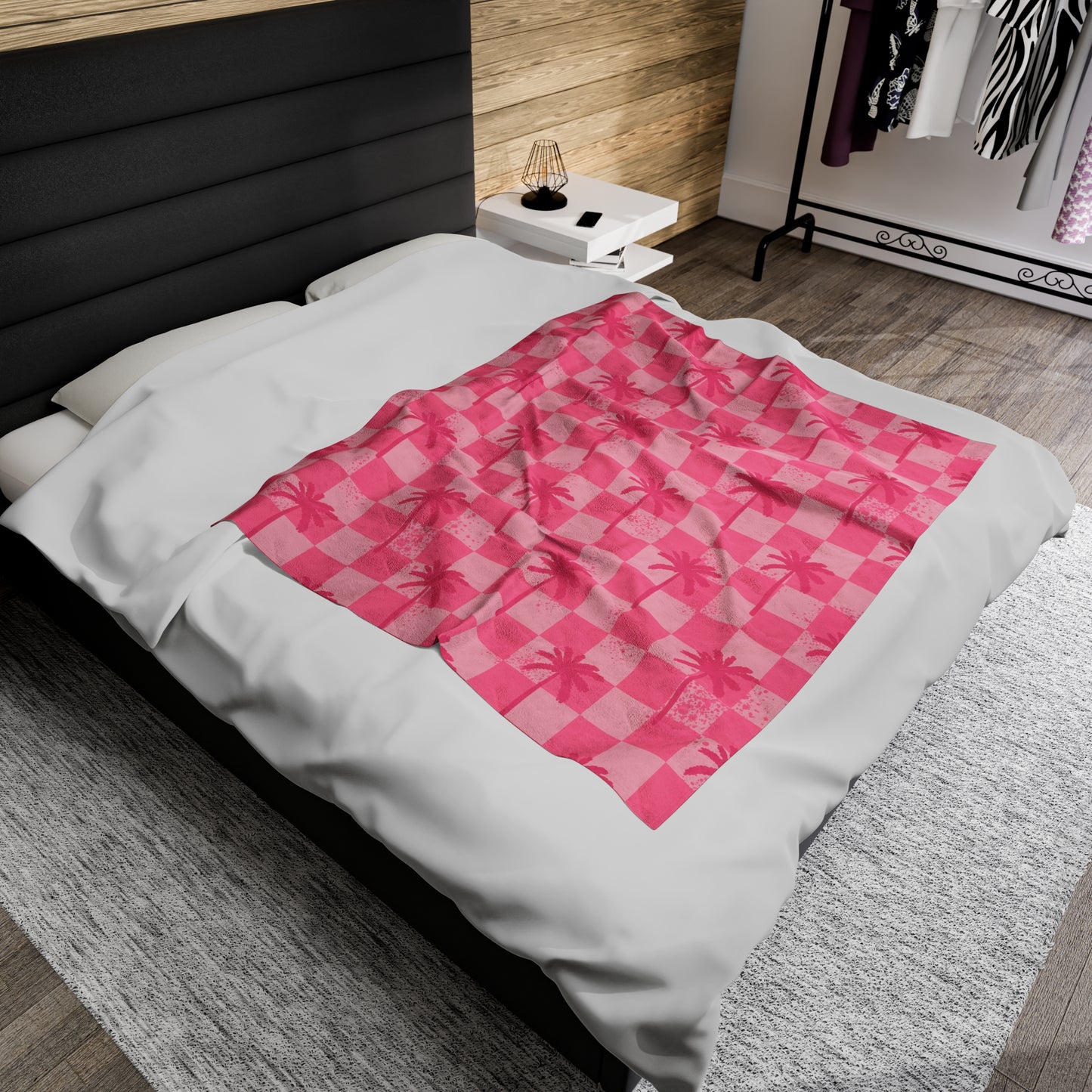 Pink Checkered Palms - Plush Blanket