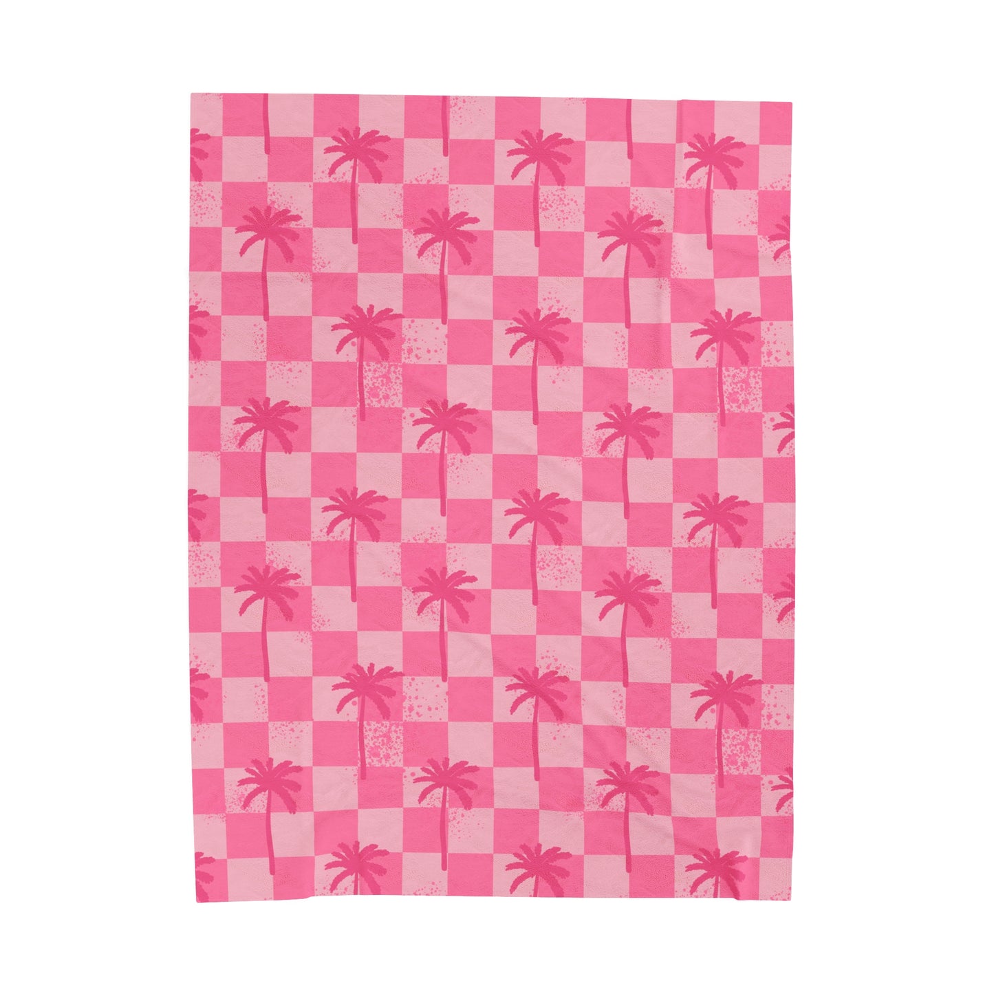 Pink Checkered Palms  - Velveteen Plush Blanket