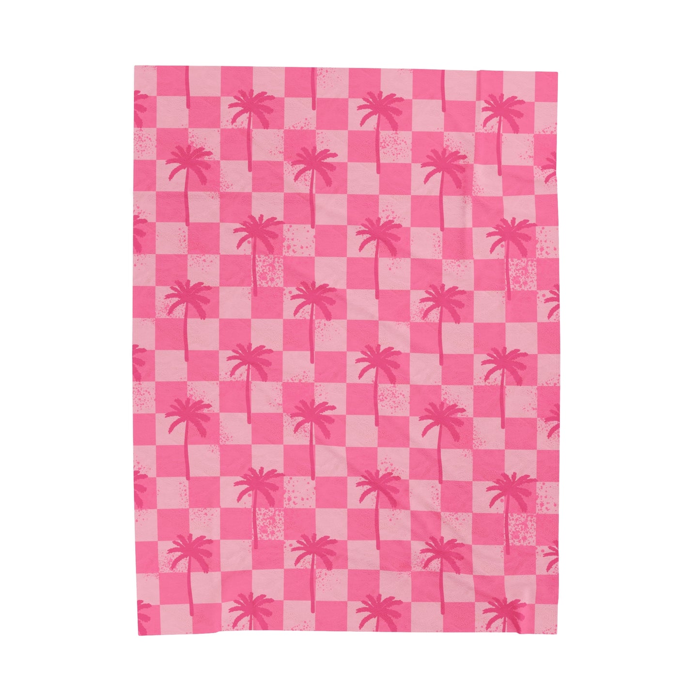 Pink Checkered Palms  - Plush Blanket