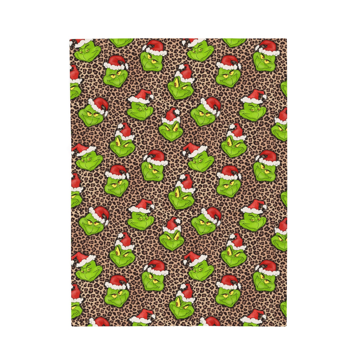 Leopard Print Green Christmas Grouch - Plush Blanket