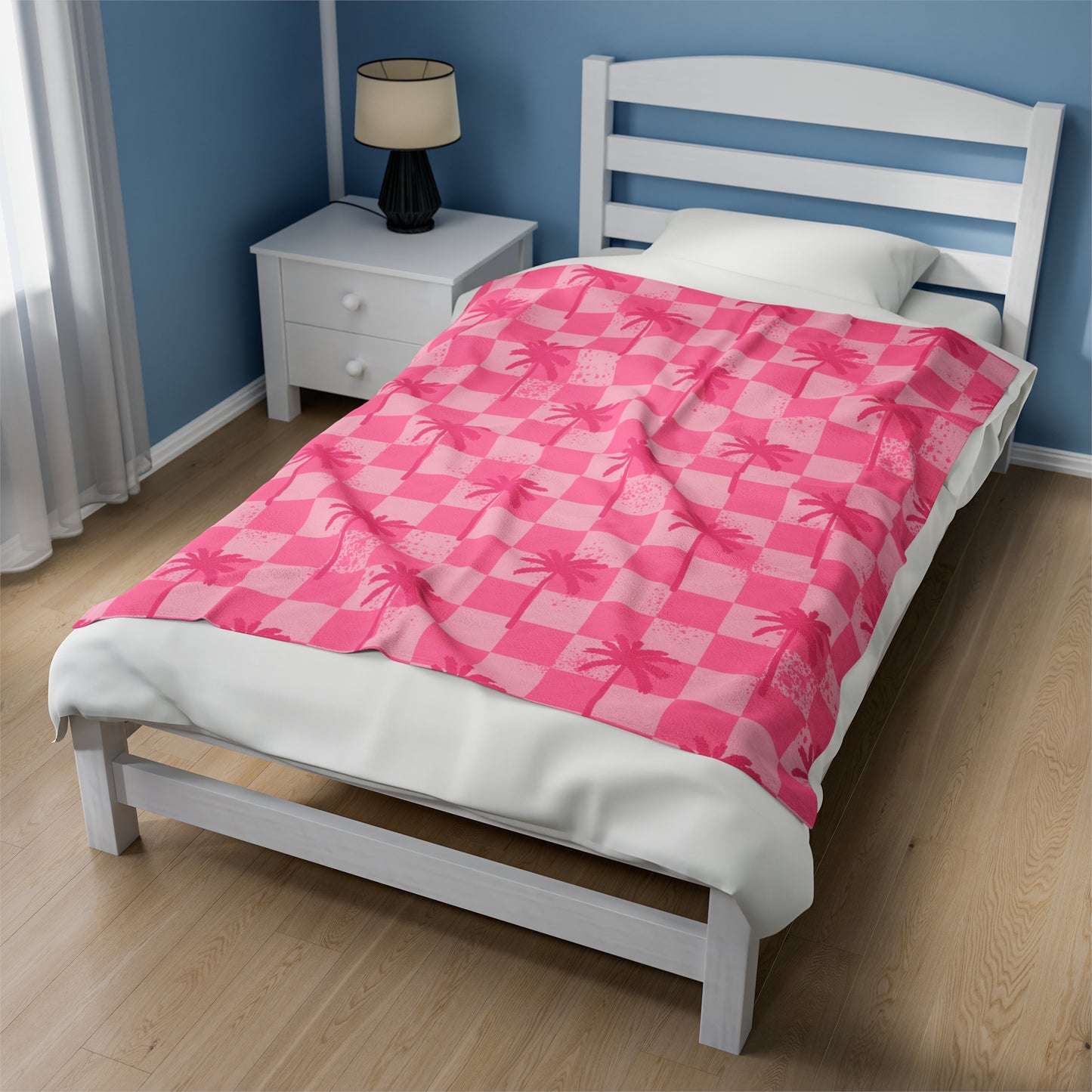 Pink Checkered Palms  - Plush Blanket