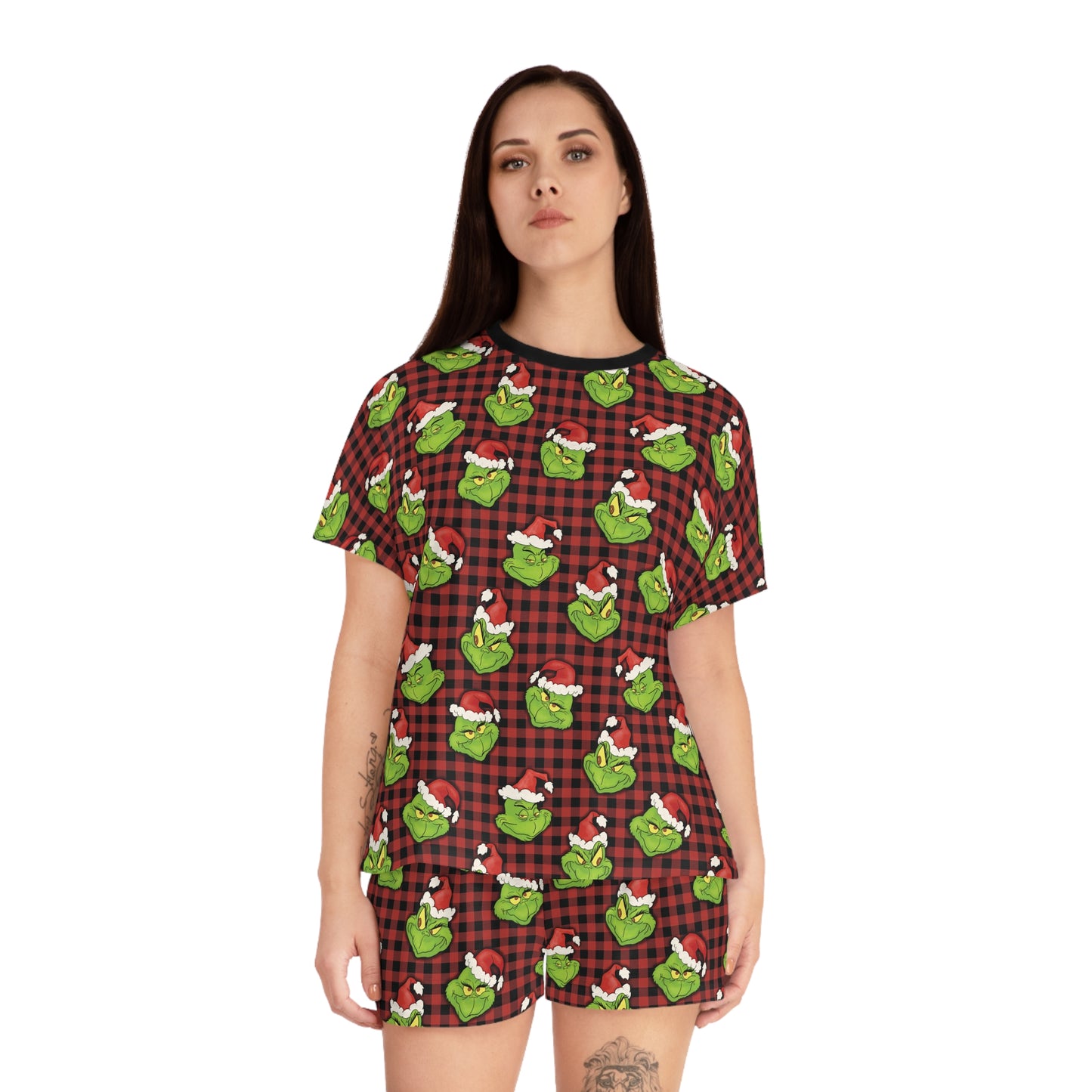 Red Plaid Grouch -  Women's Short Pajama Set