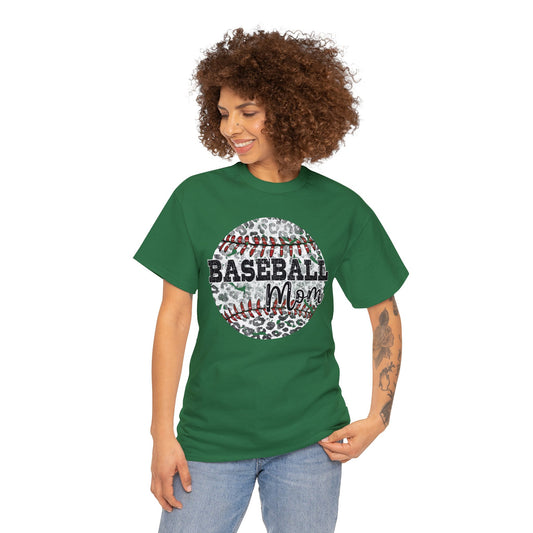 Baseball Mom - Leopard Baseball   - Unisex Heavy Cotton Tee