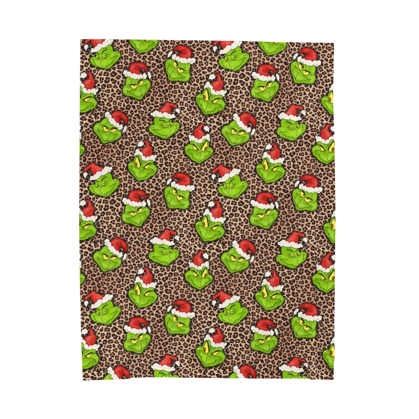 Leopard Print Green Christmas Grouch - Plush Blanket