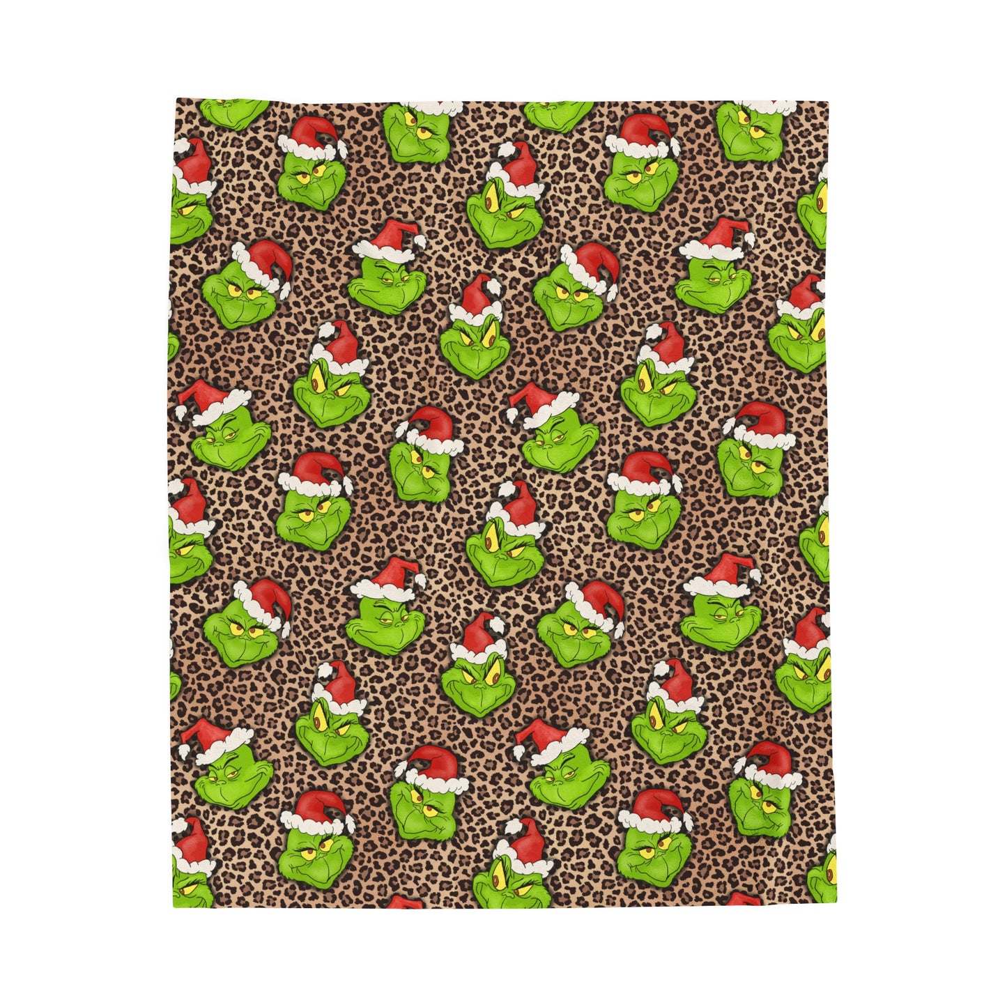 Leopard Print Green Christmas Grouch - Plush Blanket