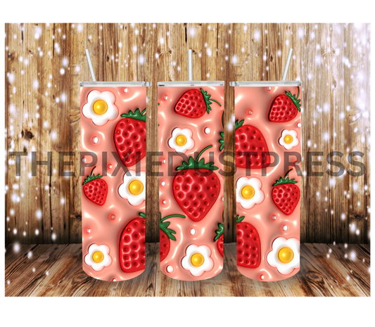 Puffy Strawberry and Flowers -  20 oz Tumbler