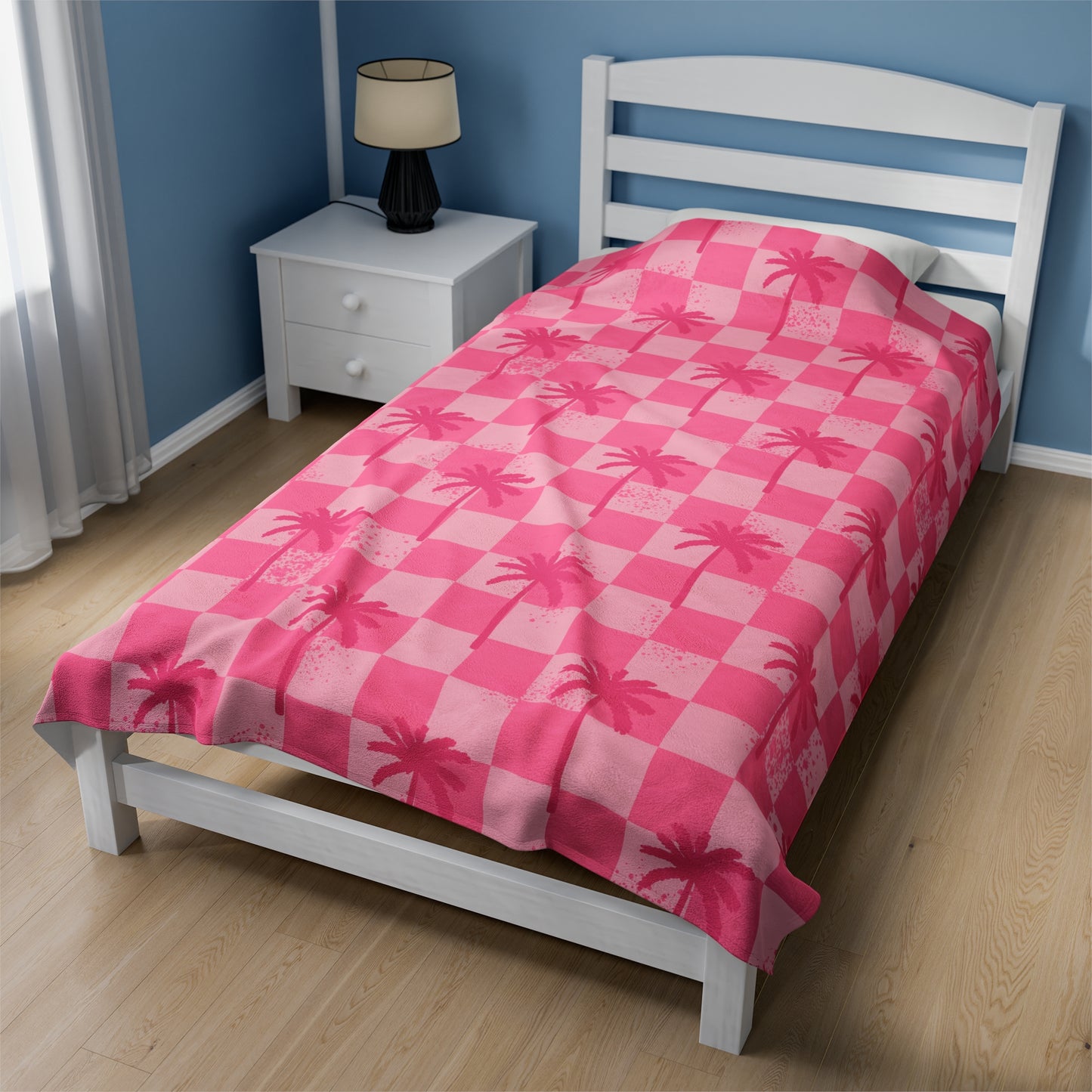 Pink Checkered Palms  - Velveteen Plush Blanket