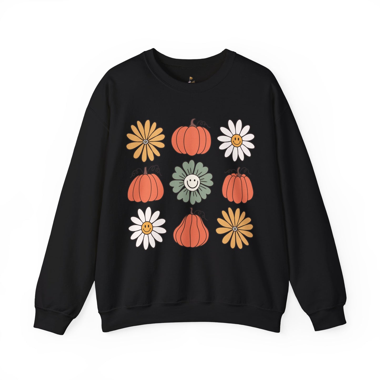 Retro Pumpkins & Flowers - Unisex Heavy Blend™ Crewneck Sweatshirt