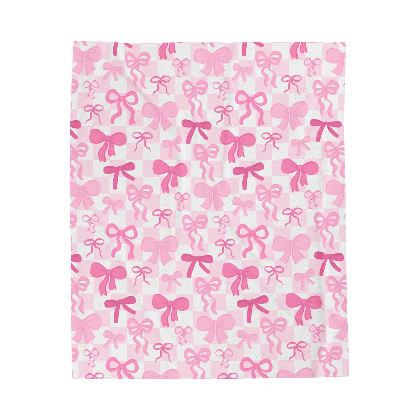 Pink Bow Checkered - Plush Blanket