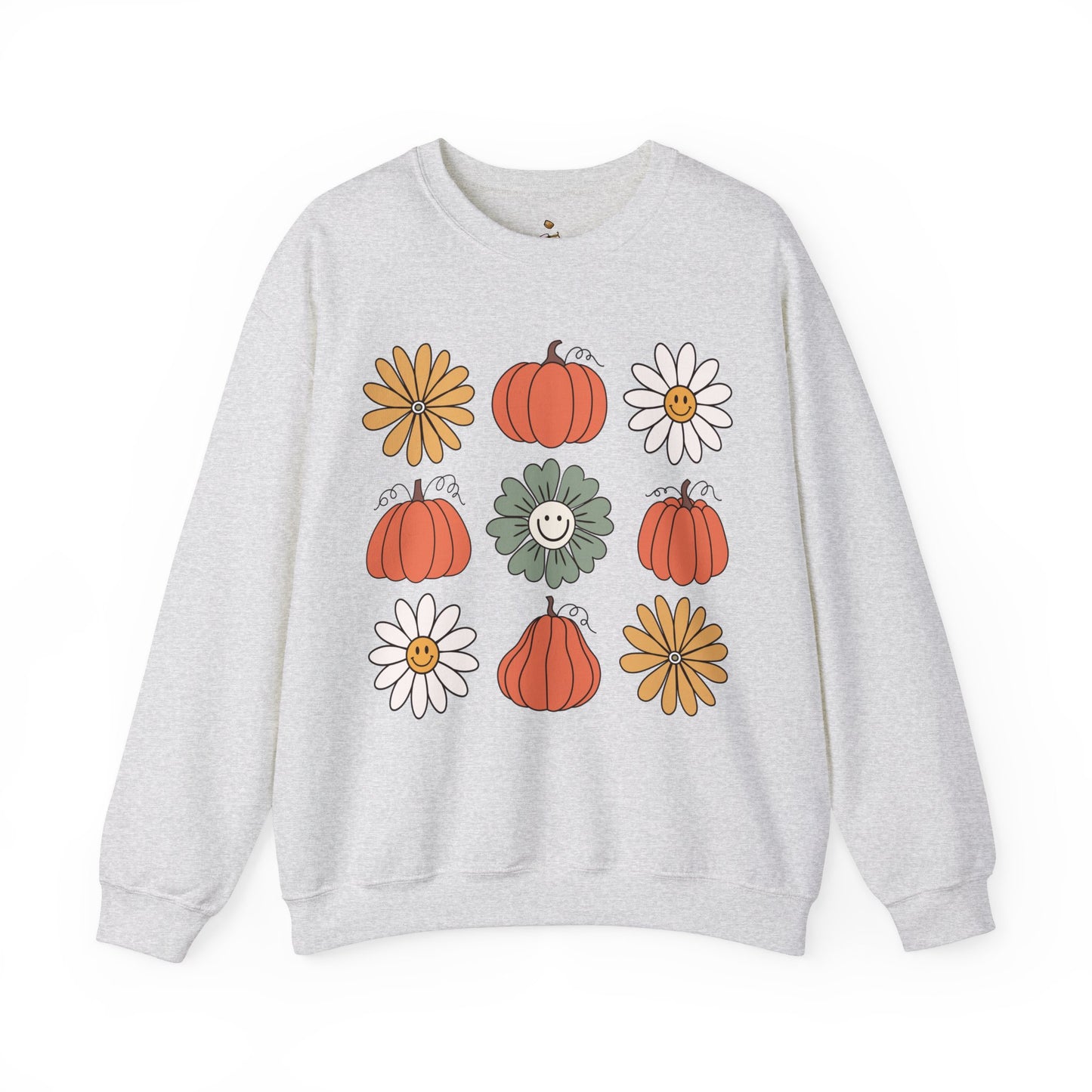 Retro Pumpkins & Flowers - Unisex Heavy Blend™ Crewneck Sweatshirt