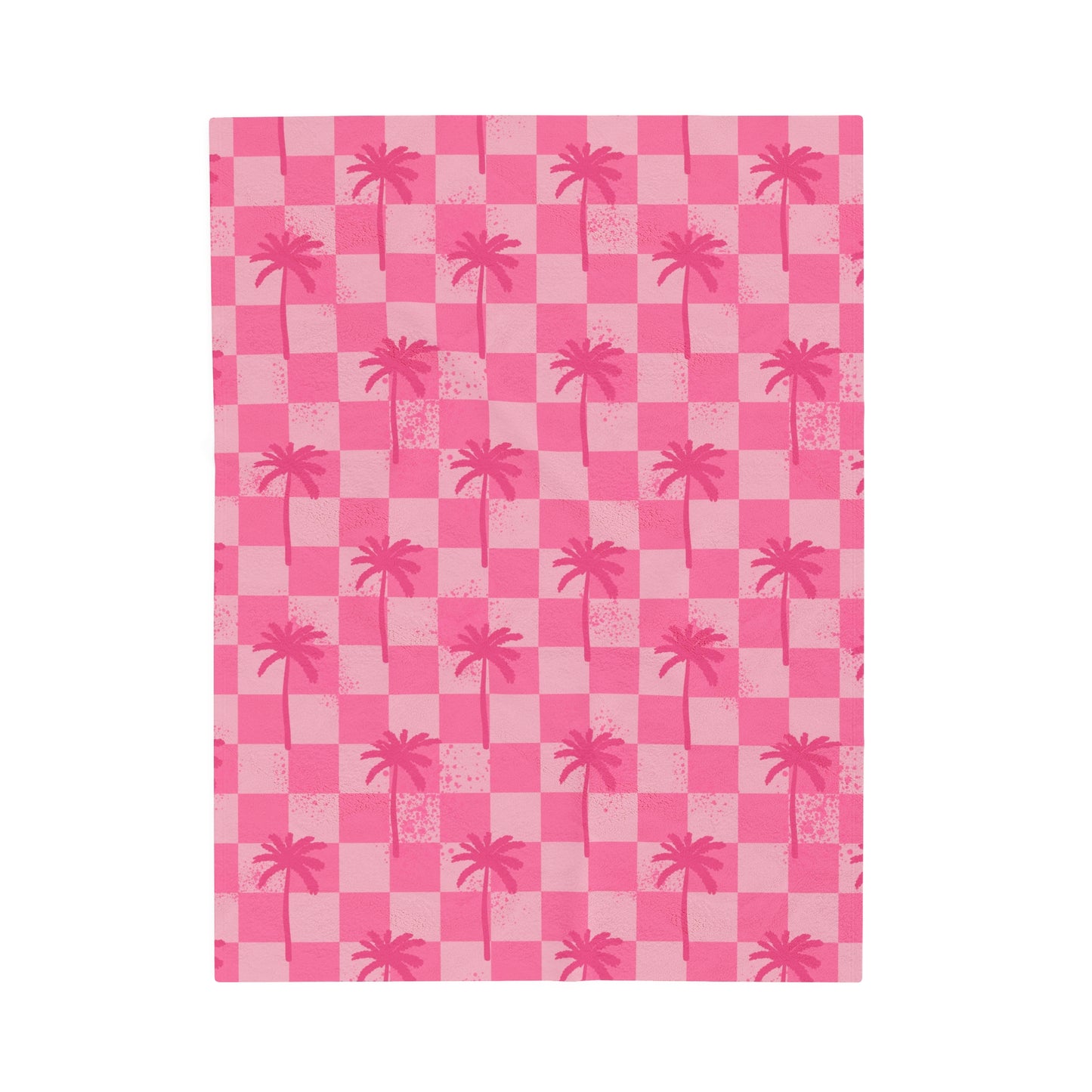 Pink Checkered Palms  - Velveteen Plush Blanket