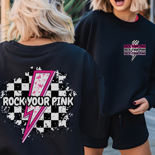 Checkered Rock Your Pink -  Crewneck Sweatshirt