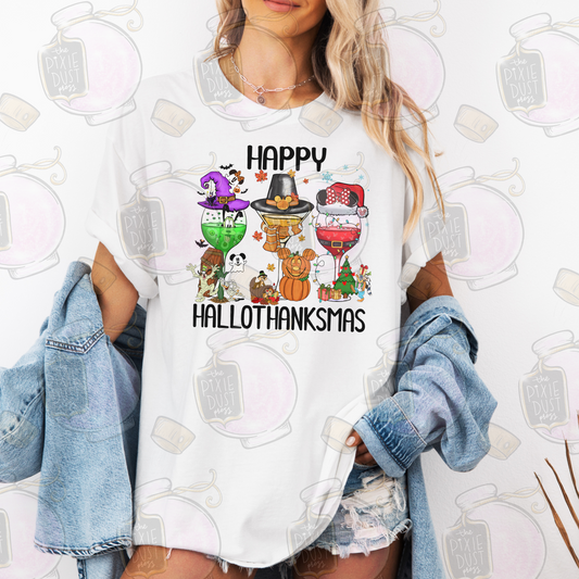 Happy Hallothanksmas - Halloween Thanksgiving Christmas Character Shirt Tee