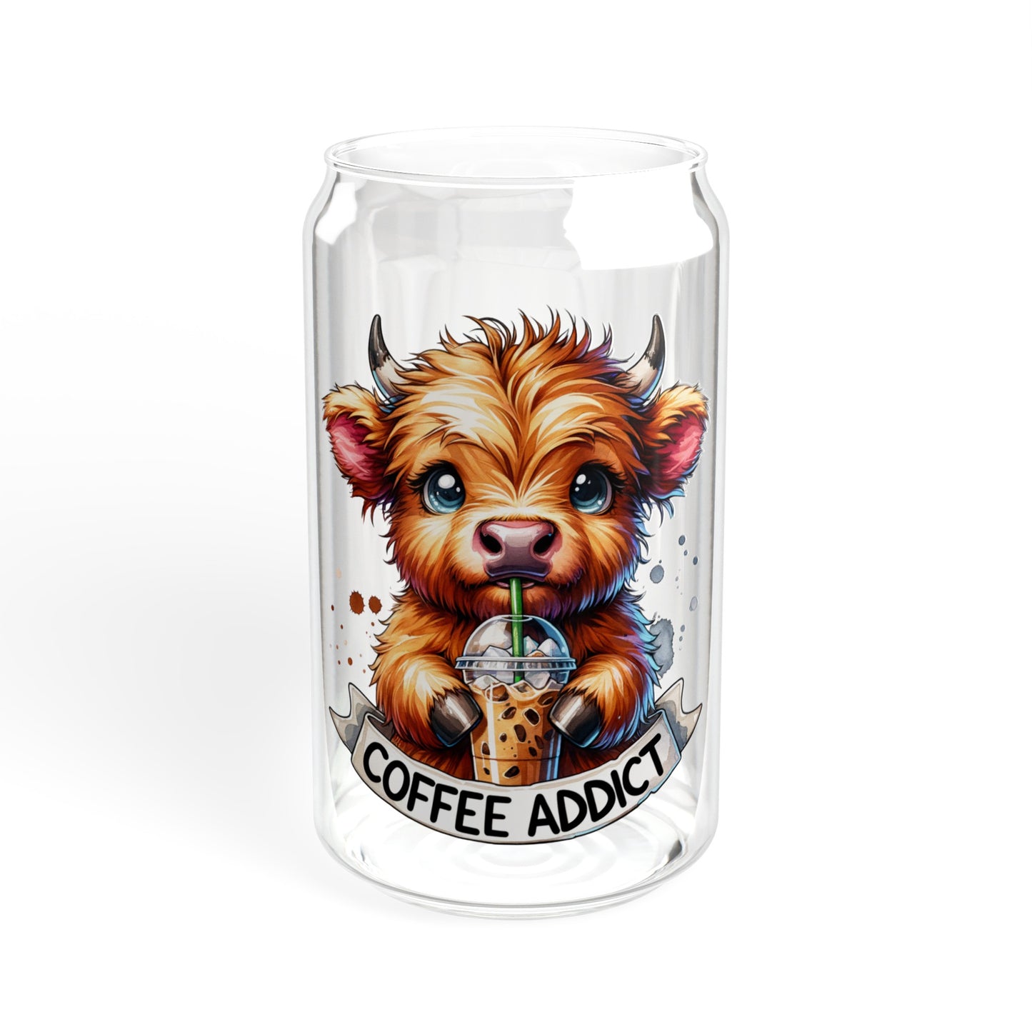 Coffee Addict Cow - Sipper Glass, 16oz