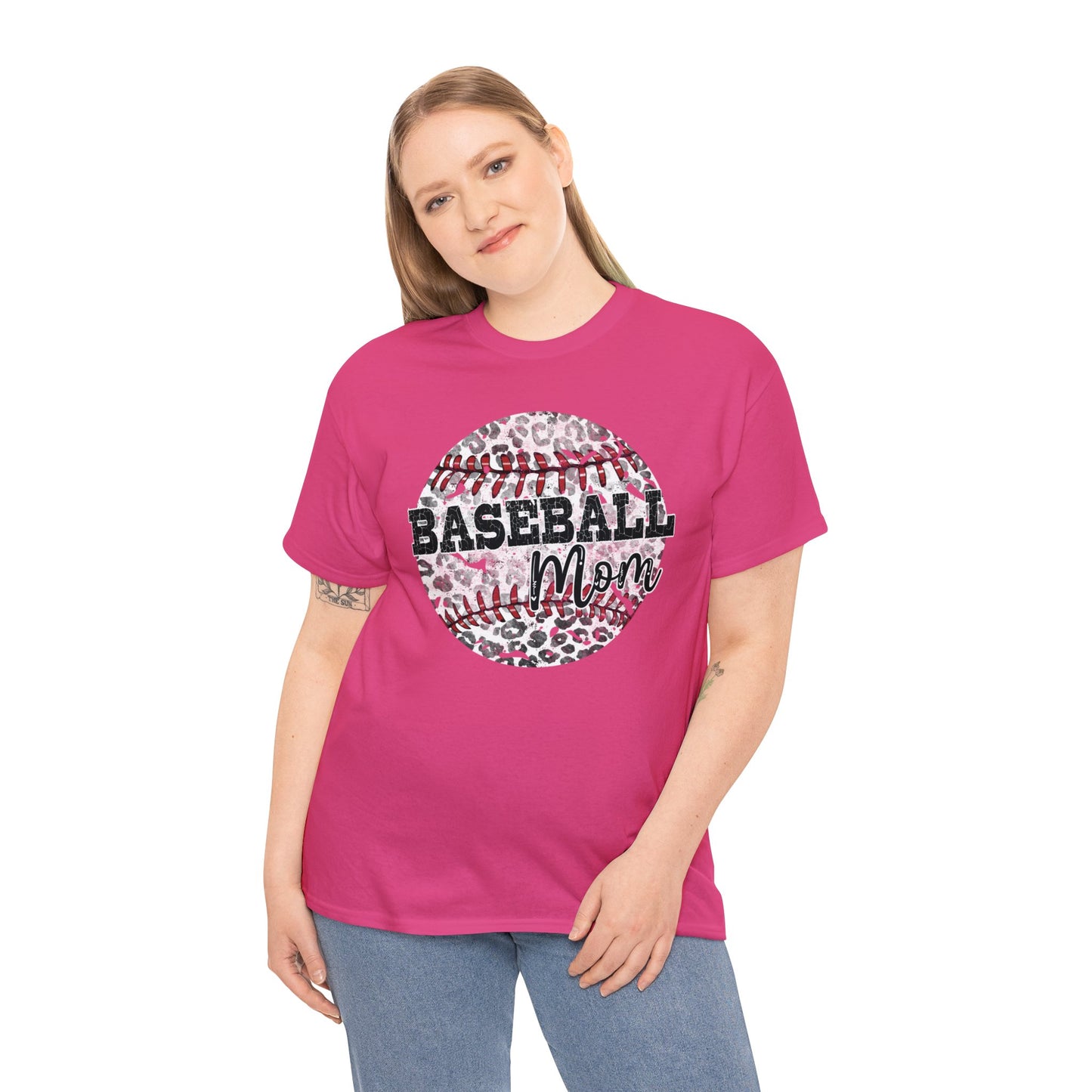 Baseball Mom - Leopard Baseball   - Unisex Heavy Cotton Tee