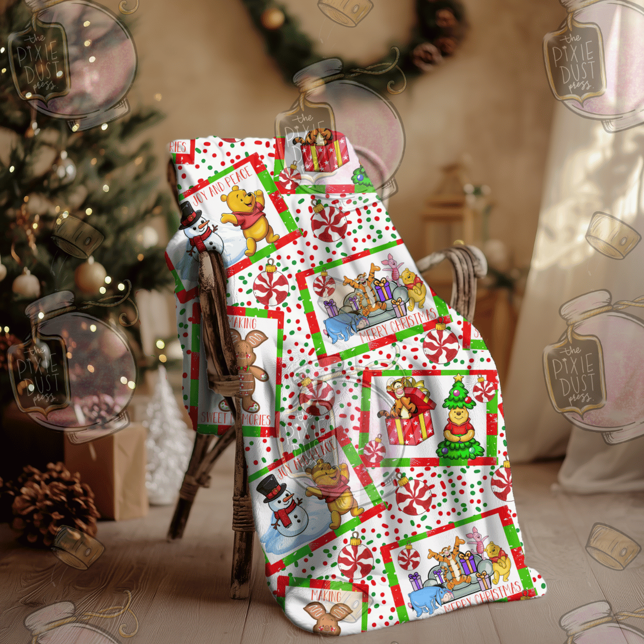 Christmas Stamps From The Hundred Acre Woods - Plush Christmas Blanket