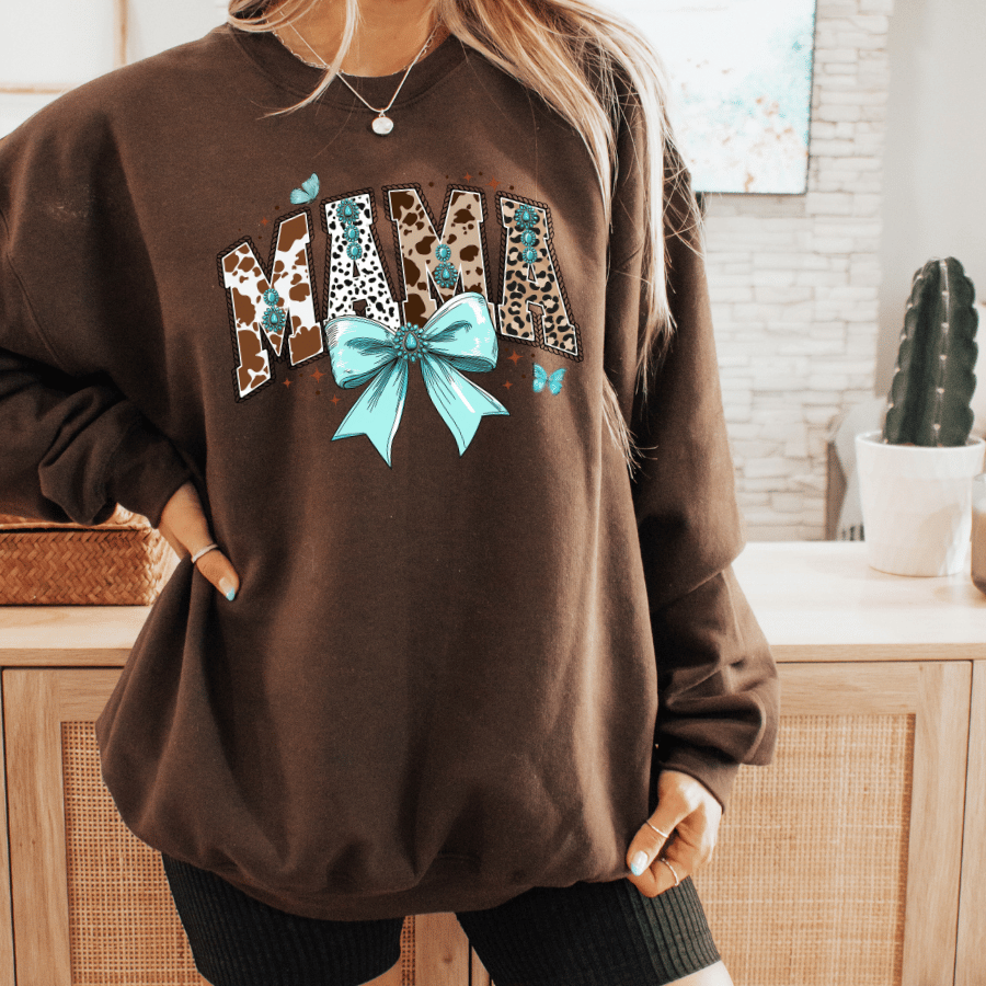 Turquoise Mama Bow - Crewneck Sweatshirt