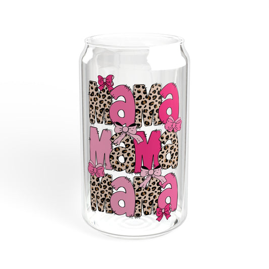 Pink Leopard Mama  - Sipper Glass, 16oz