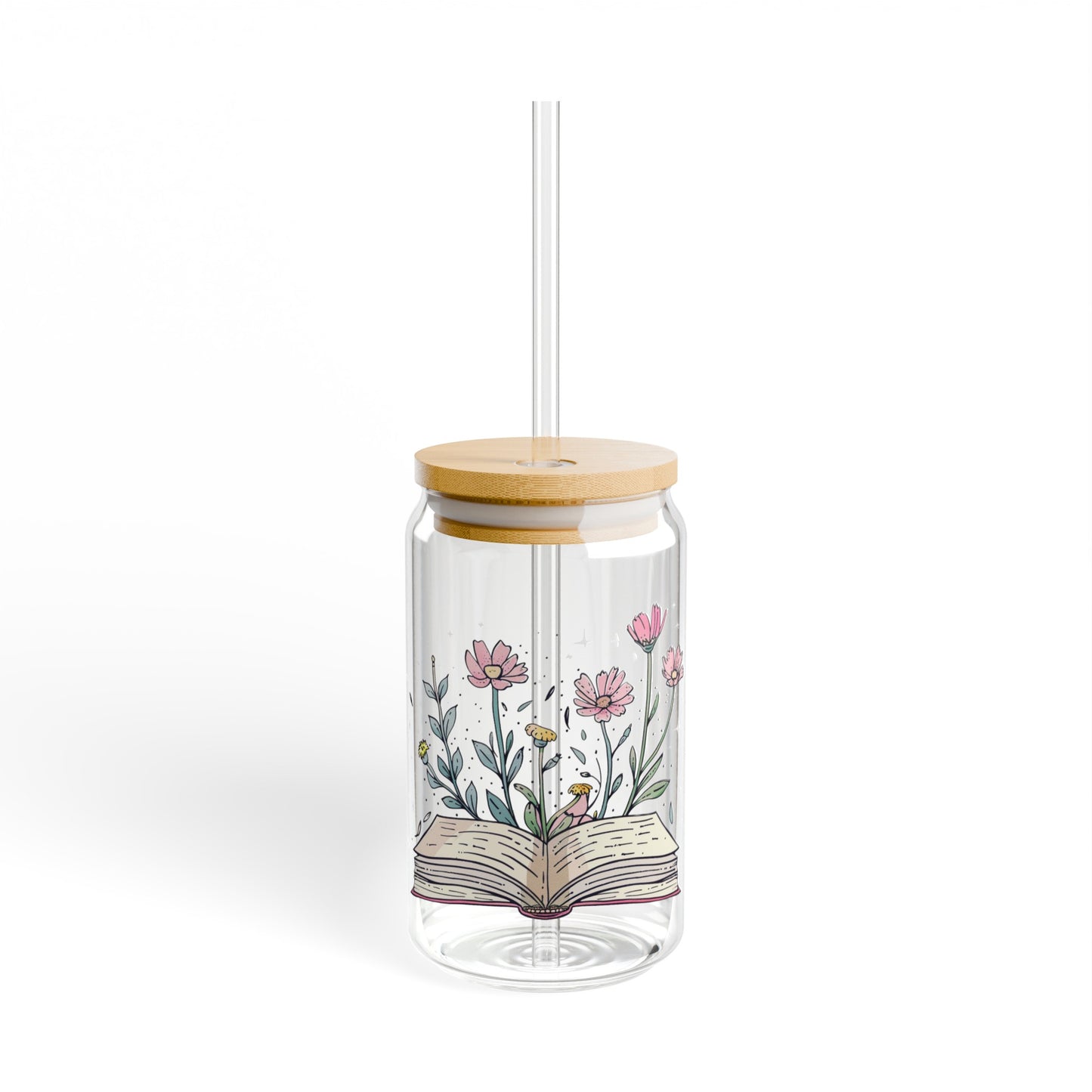 Floral Book  - Sipper Glass, 16oz