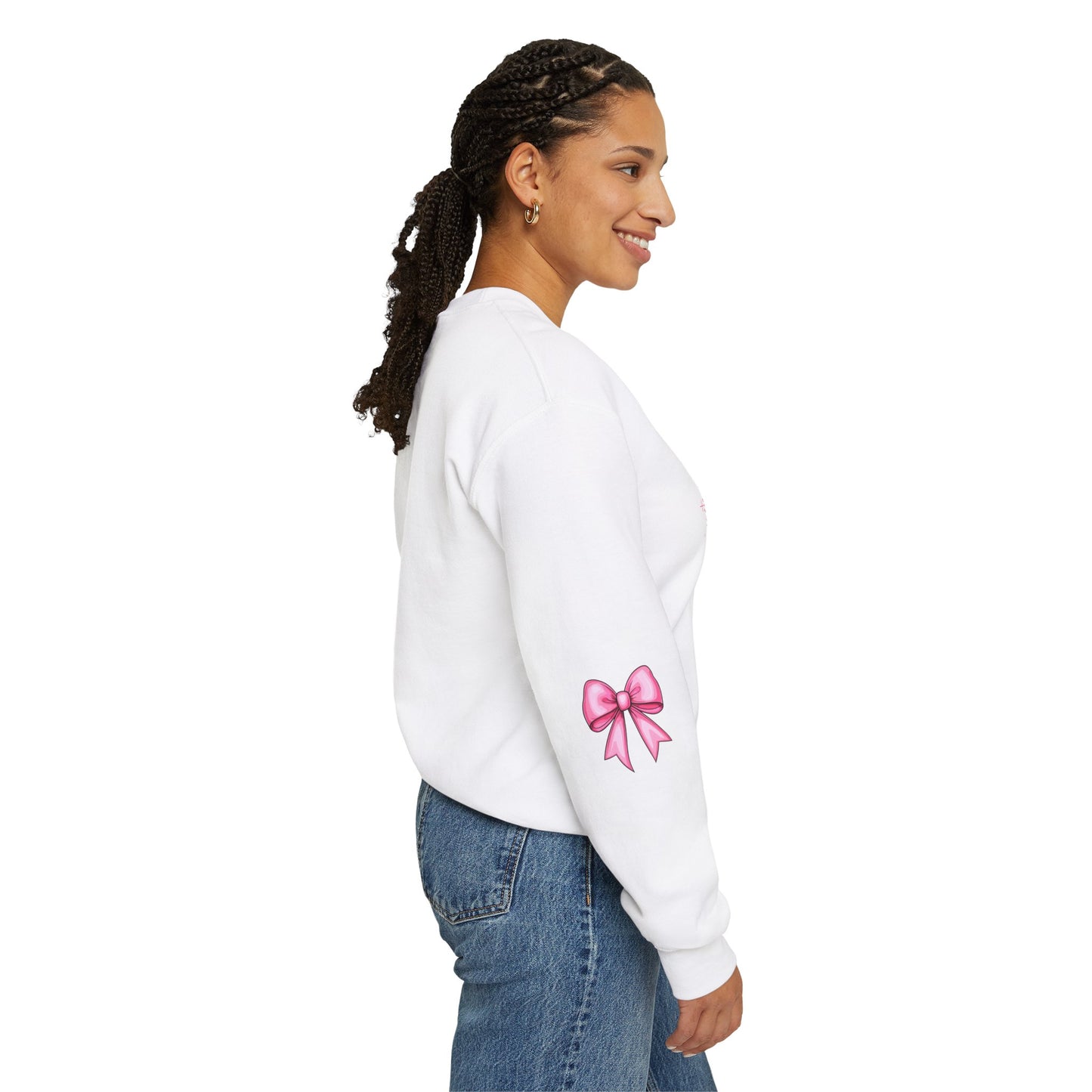 "God Says I Am" Pink Bow Sweatshirt – Inspirational Christian Crewneck