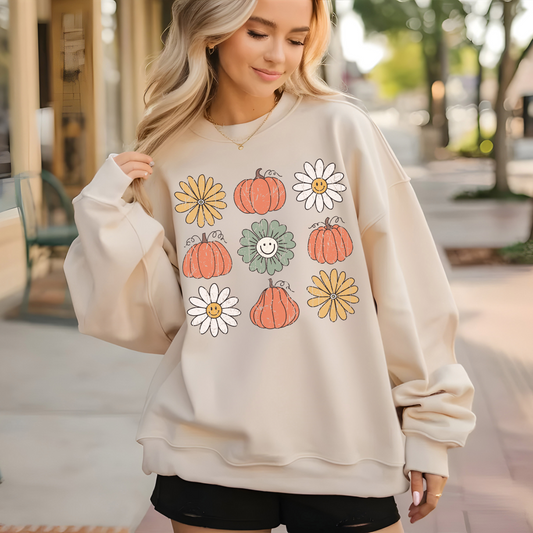 Retro Pumpkins & Flowers - Unisex Heavy Blend™ Crewneck Sweatshirt