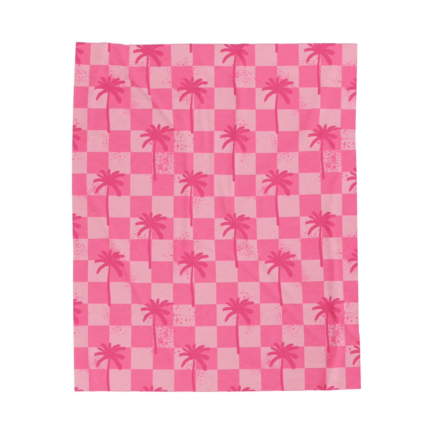 Pink Checkered Palms  - Plush Blanket