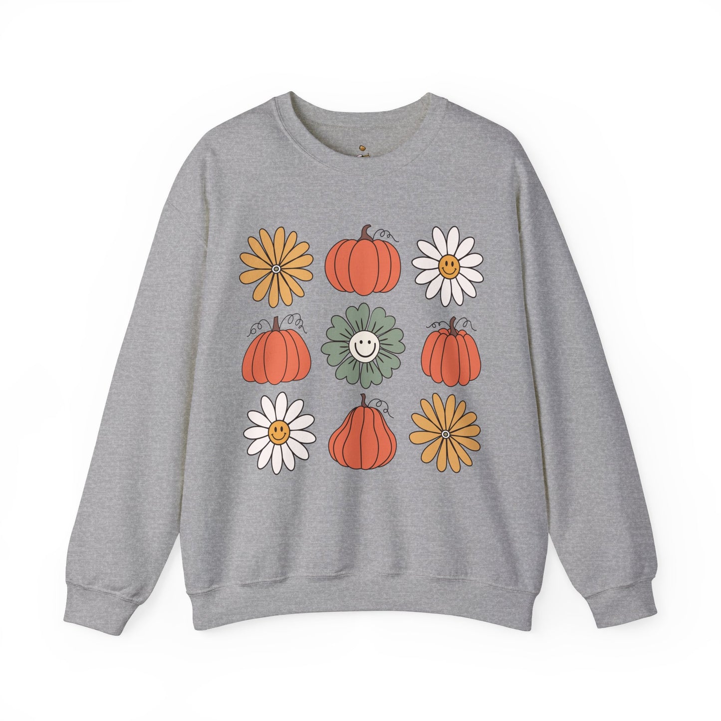 Retro Pumpkins & Flowers - Unisex Heavy Blend™ Crewneck Sweatshirt