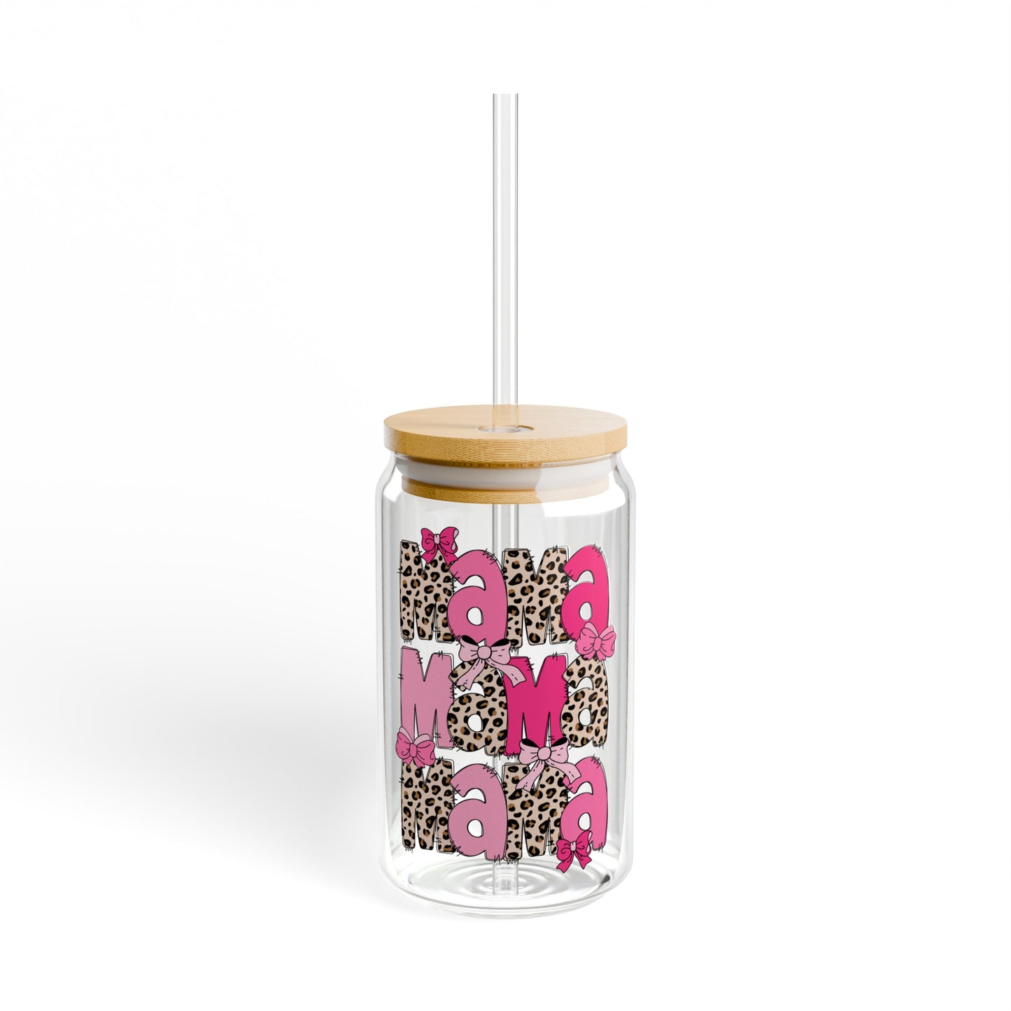 Pink Leopard Mama  - Sipper Glass, 16oz