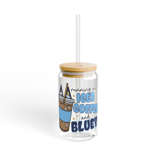 Iced Coffee And Bluey - Sipper Glass, 16oz