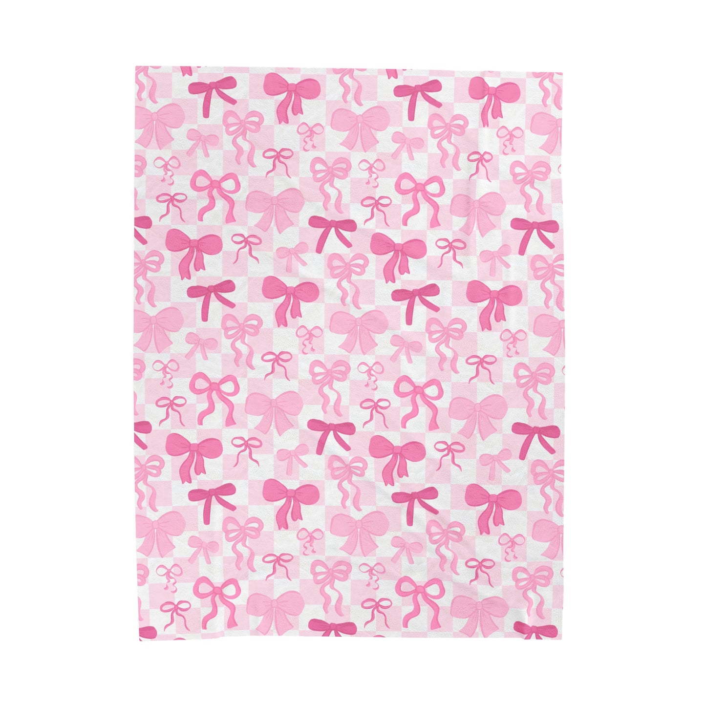 Pink Bow Checkered - Plush Blanket