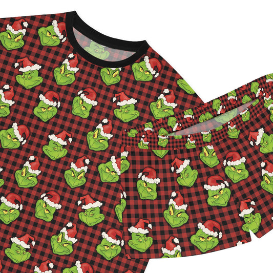 Red Plaid Grouch -  Women's Short Pajama Set