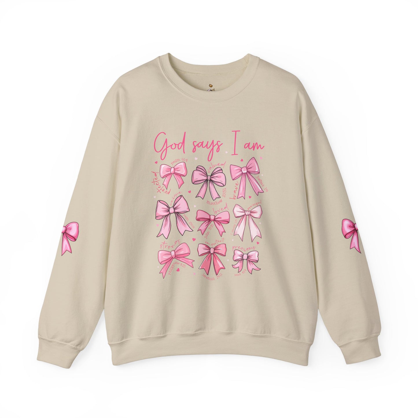 "God Says I Am" Pink Bow Sweatshirt – Inspirational Christian Crewneck